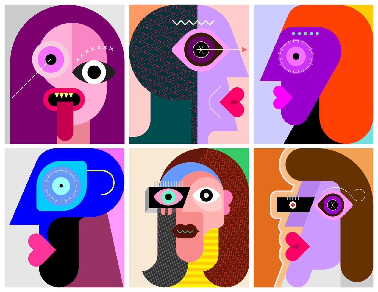 six visages, illustration vectorielle de six personnes vecteur