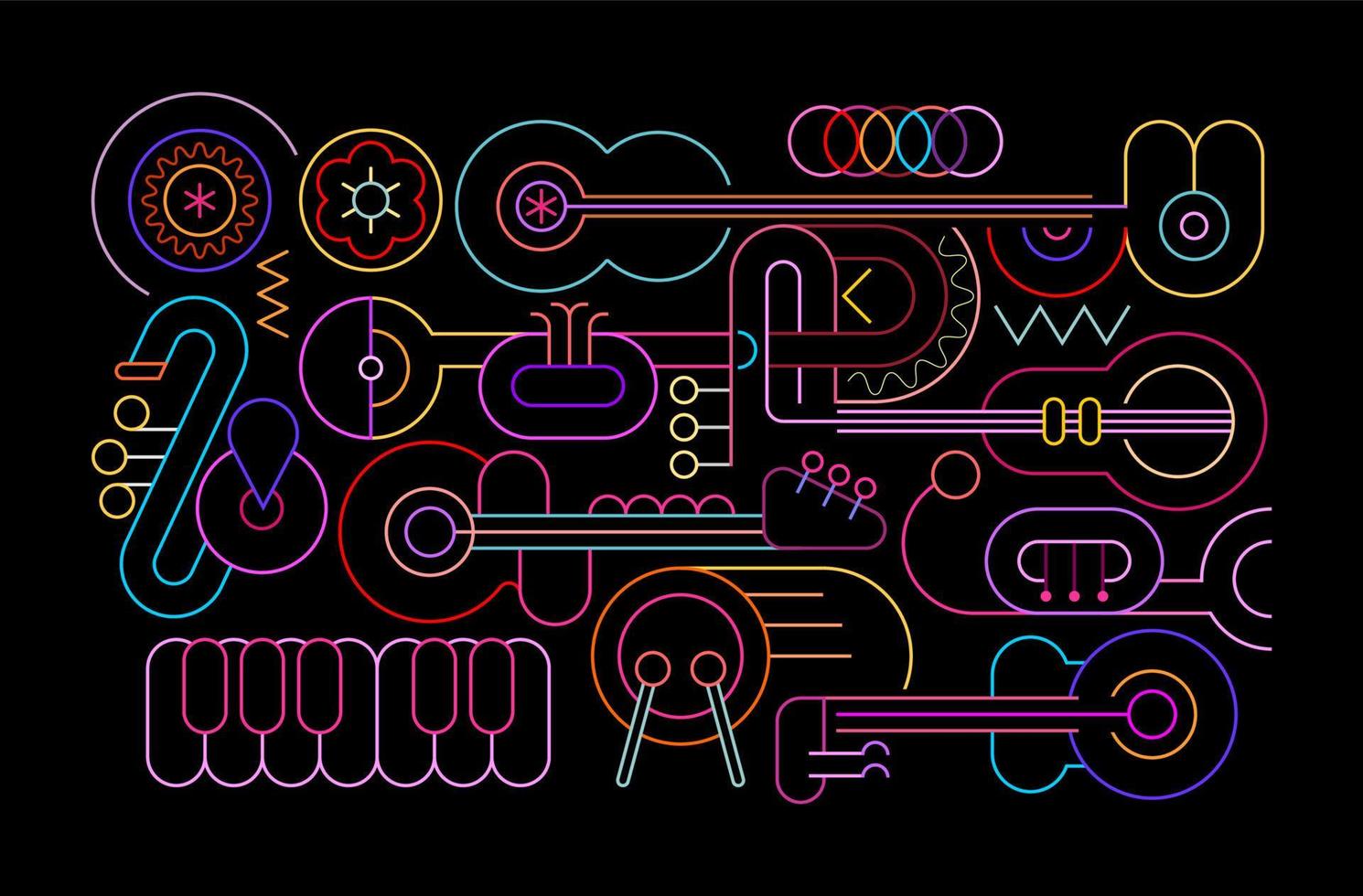 illustration vectorielle d'instruments de musique au néon vecteur