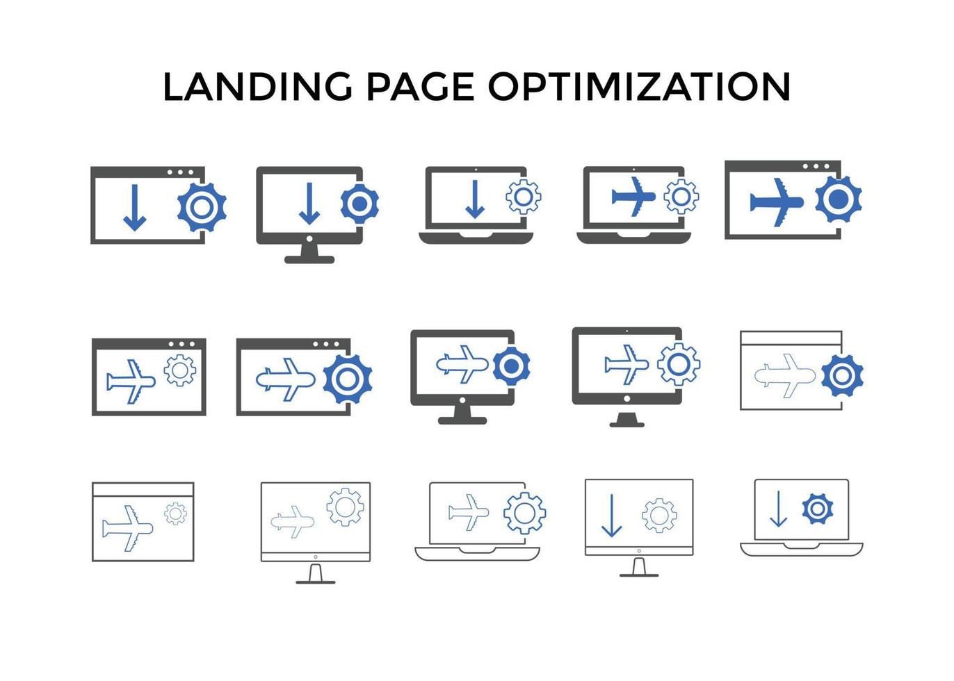 icônes d'optimisation de la page de destination. utilisé pour le référencement ou les sites Web. vecteur