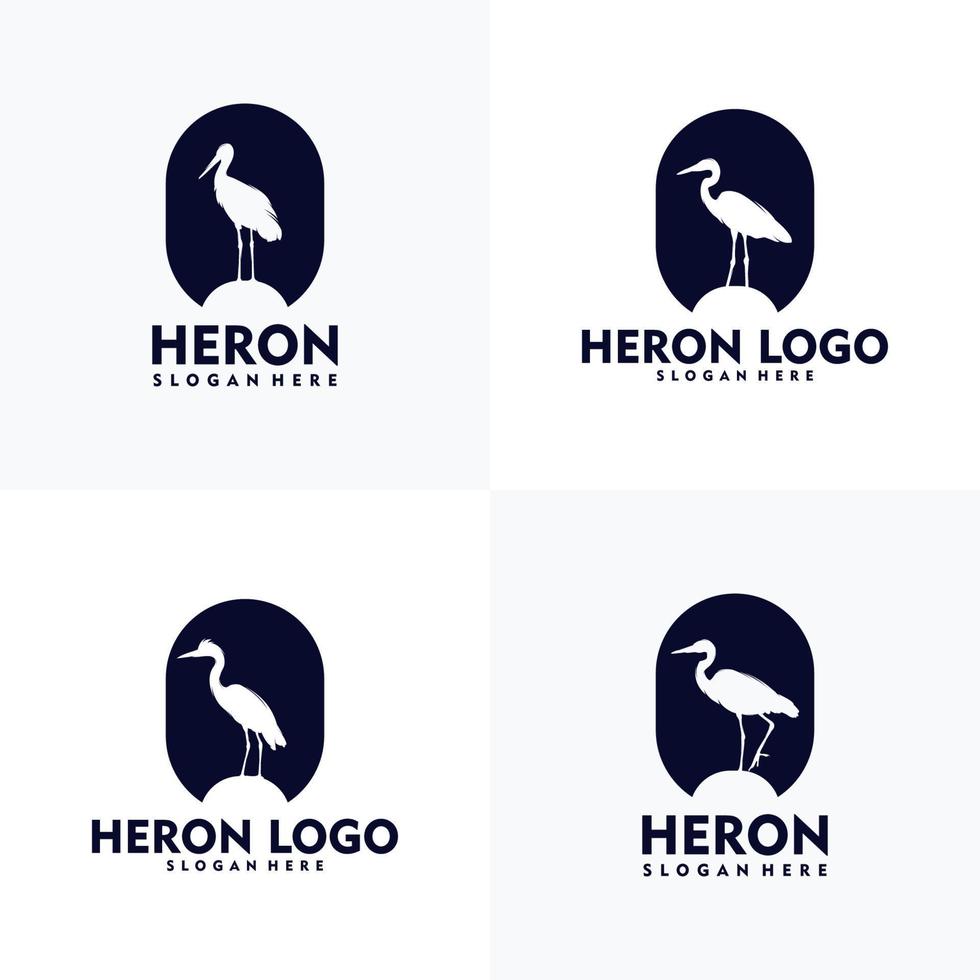 ensemble de style de silhouette de logo de héron moderne vecteur