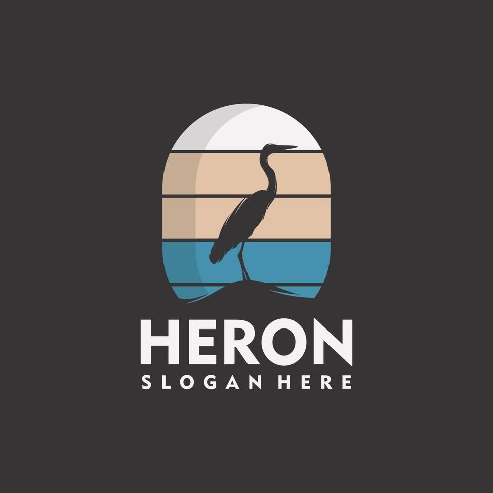 ensemble de style de silhouette de logo de héron vintage vecteur