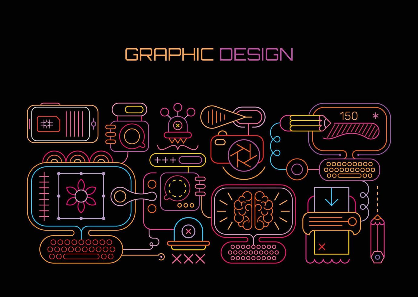 équipement de conception graphique néon vecteur