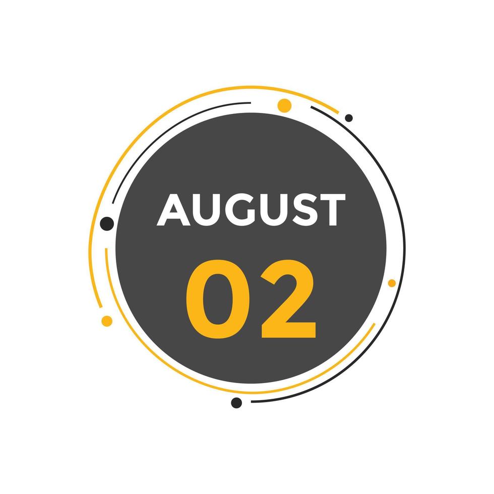 rappel du calendrier du 2 août. Modèle d'icône de calendrier quotidien du 2 août. modèle de conception d'icône calendrier 2 août. illustration vectorielle vecteur