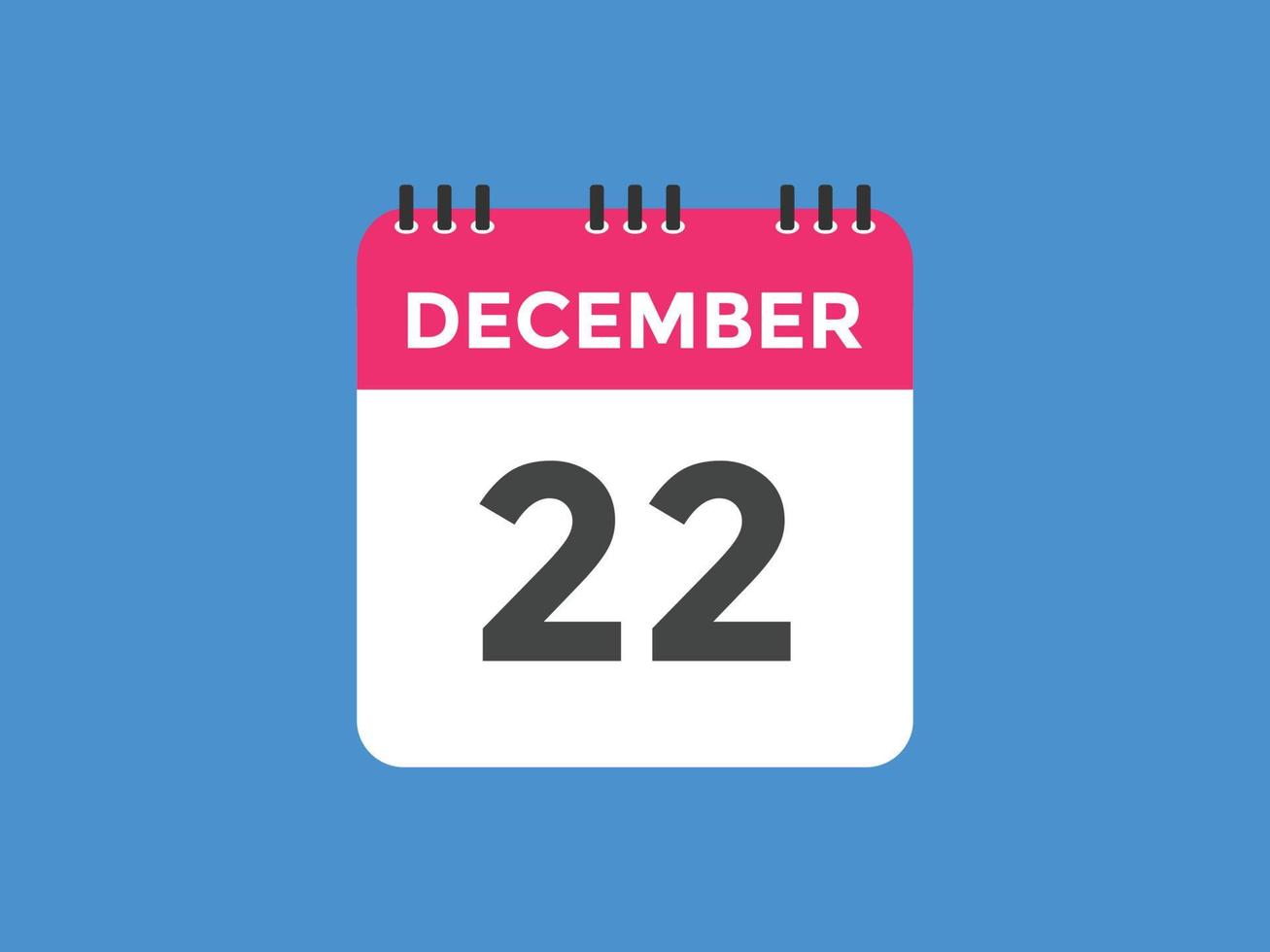 rappel du calendrier du 22 décembre. Modèle d'icône de calendrier quotidien du 22 décembre. modèle de conception d'icône calendrier 22 décembre. illustration vectorielle vecteur