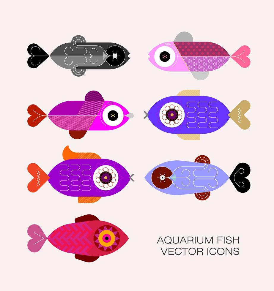 icônes de poissons d'aquarium vecteur