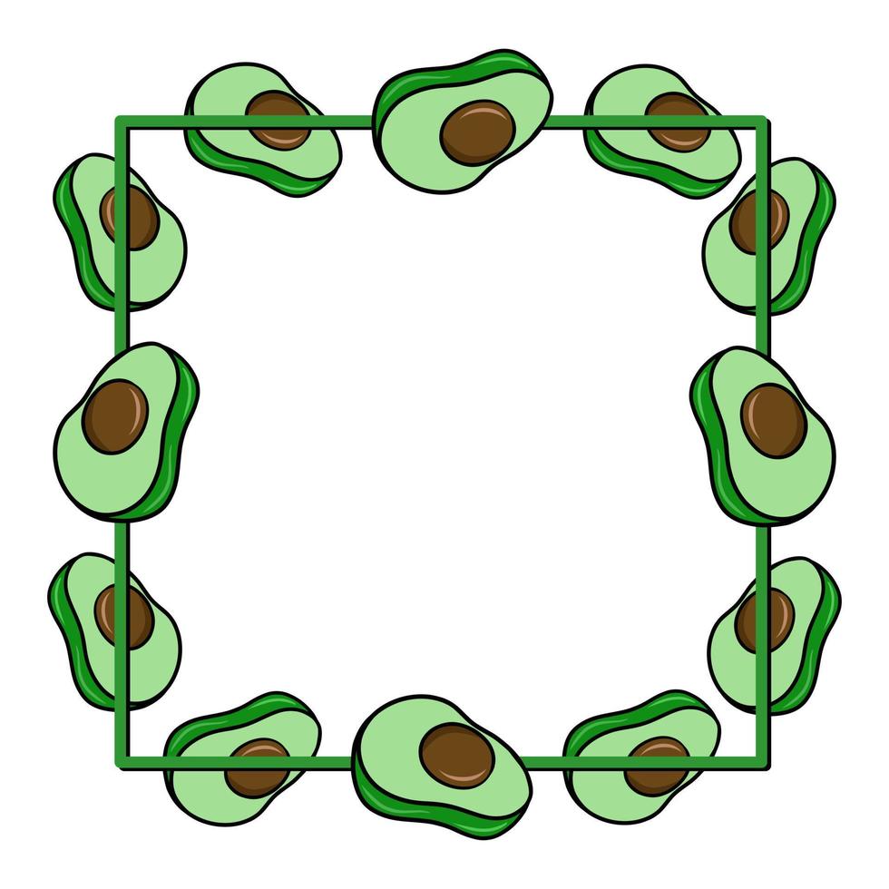 cadre carré, moitiés vertes de fruits d'avocat, espace de copie, illustration vectorielle en style cartoon sur fond blanc vecteur