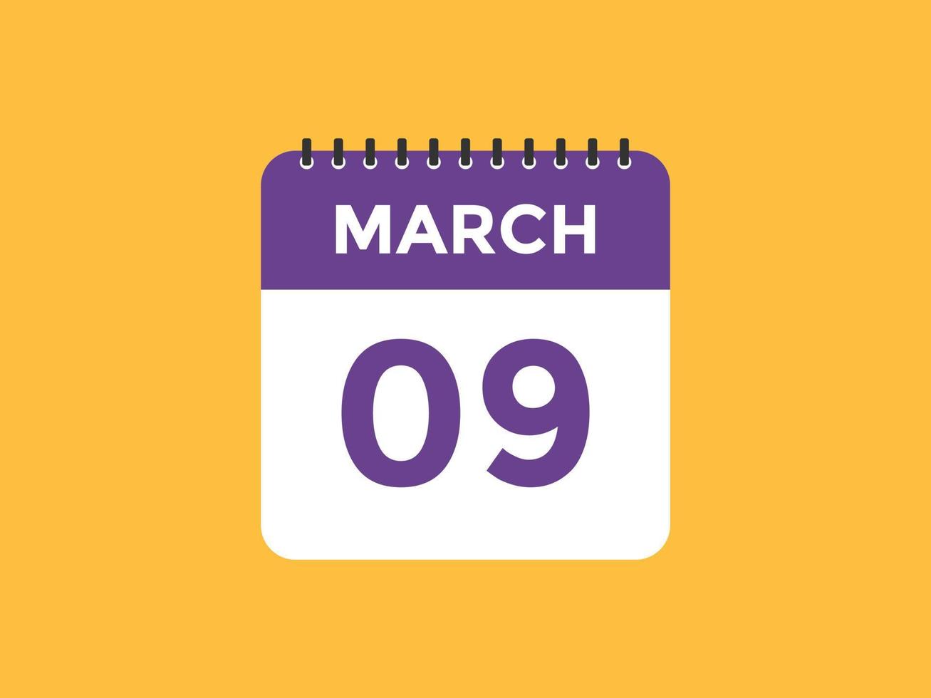 rappel du calendrier du 9 mars. Modèle d'icône de calendrier quotidien du 9 mars. modèle de conception d'icône calendrier 9 mars. illustration vectorielle vecteur