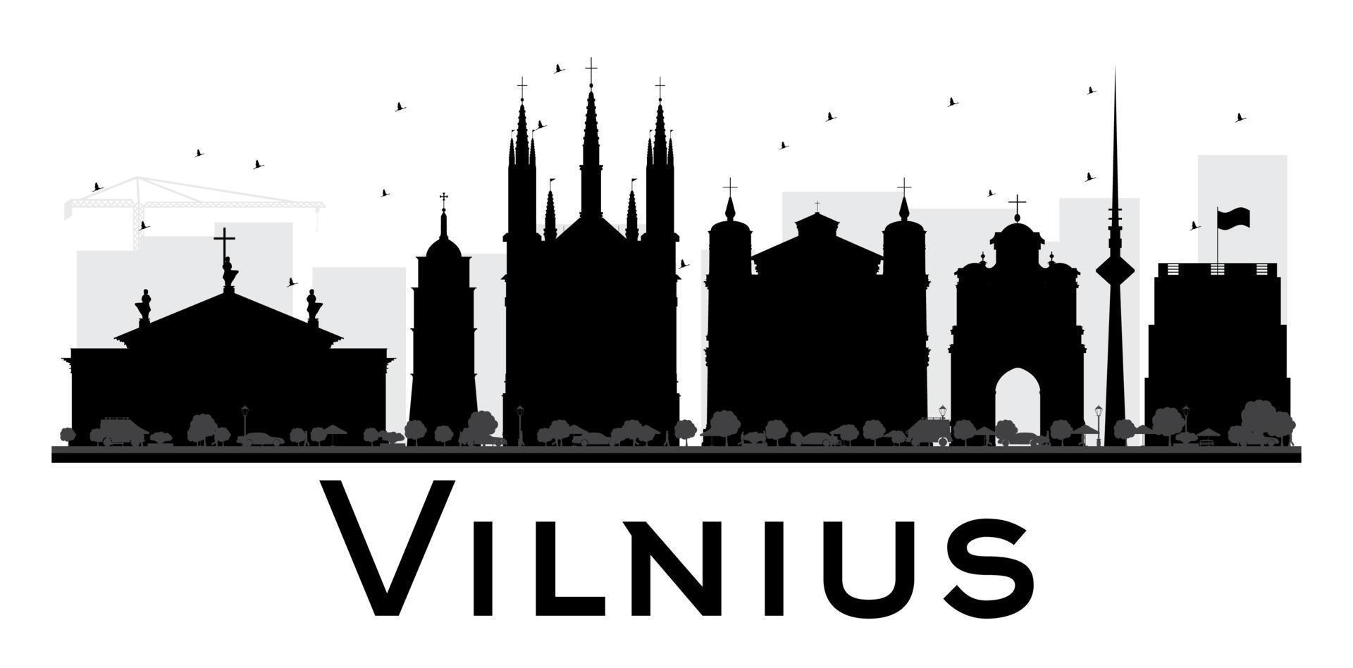 silhouette noire et blanche des toits de la ville de vilnius. vecteur