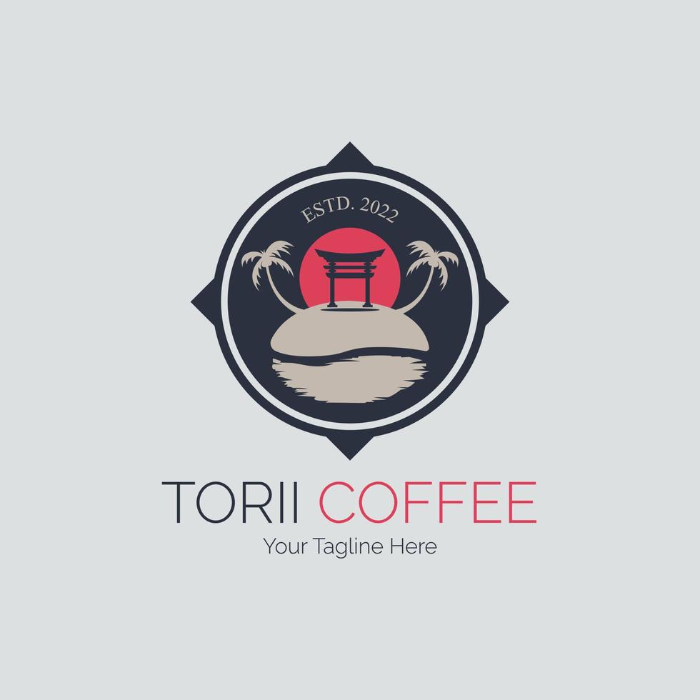 conception de modèle de logo japonais torii gate coffee bean island pour marque ou entreprise et autre vecteur