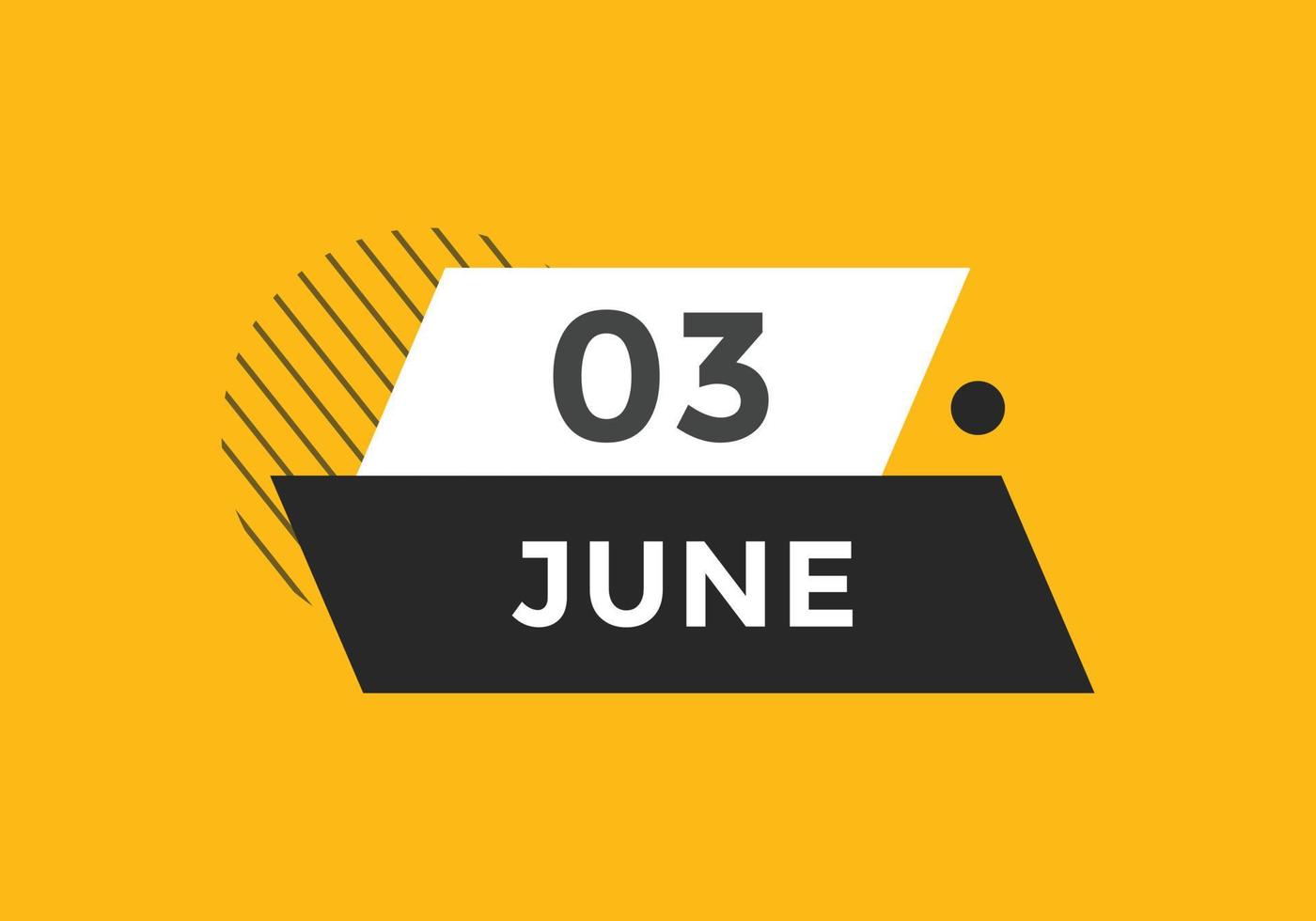 rappel du calendrier du 3 juin. Modèle d'icône de calendrier quotidien du 3 juin. modèle de conception d'icône calendrier 3 juin. illustration vectorielle vecteur