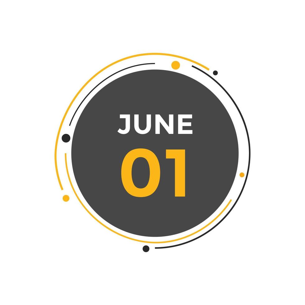rappel du calendrier du 1er juin. Modèle d'icône de calendrier quotidien du 1er juin. modèle de conception d'icône calendrier 1er juin. illustration vectorielle vecteur