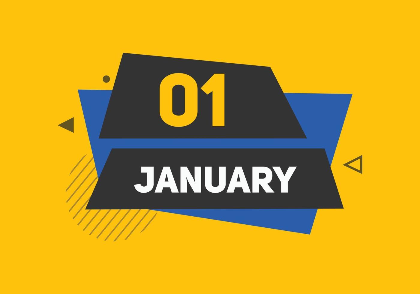 rappel du calendrier du 1er janvier. Modèle d'icône de calendrier quotidien du 1er janvier. modèle de conception d'icône calendrier 1er janvier. illustration vectorielle vecteur