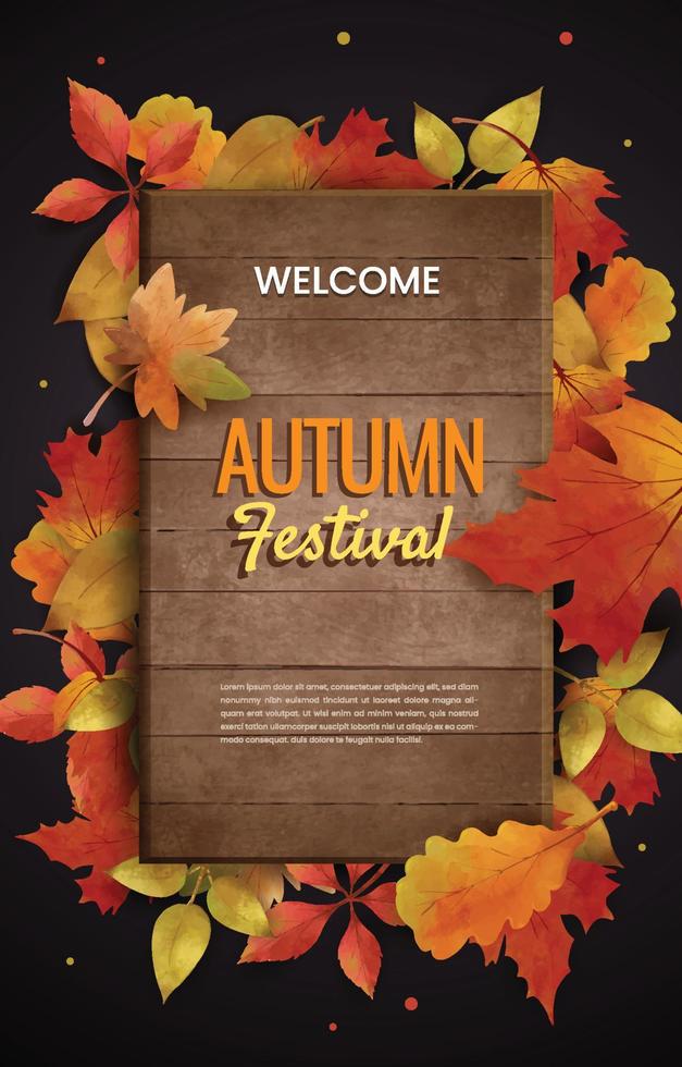 affiche du festival d'automne avec fond de feuilles qui tombent vecteur