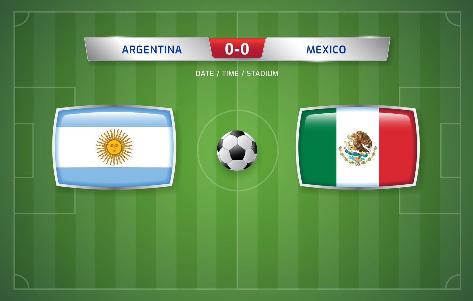 modèle de diffusion de tableau de bord argentine vs mexique pour le tournoi de football sportif 2022 et illustration vectorielle de championnat de football vecteur