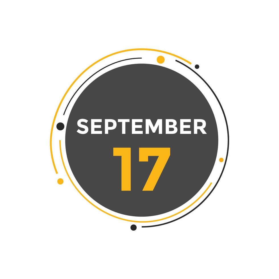 rappel du calendrier du 17 septembre. Modèle d'icône de calendrier quotidien du 17 septembre. modèle de conception d'icône calendrier 17 septembre. illustration vectorielle vecteur