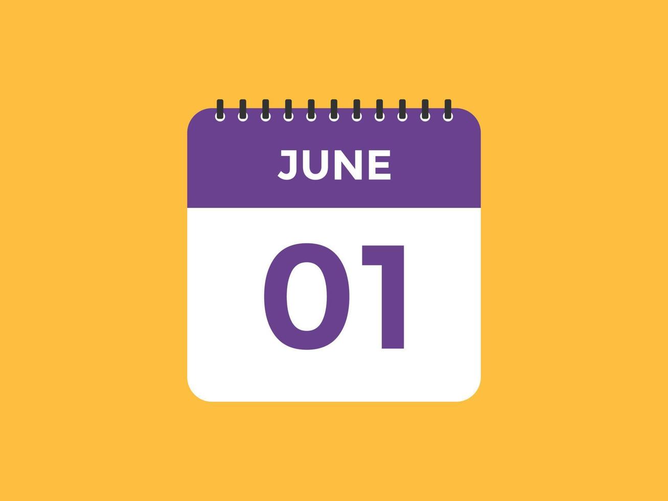rappel du calendrier du 1er juin. Modèle d'icône de calendrier quotidien du 1er juin. modèle de conception d'icône calendrier 1er juin. illustration vectorielle vecteur