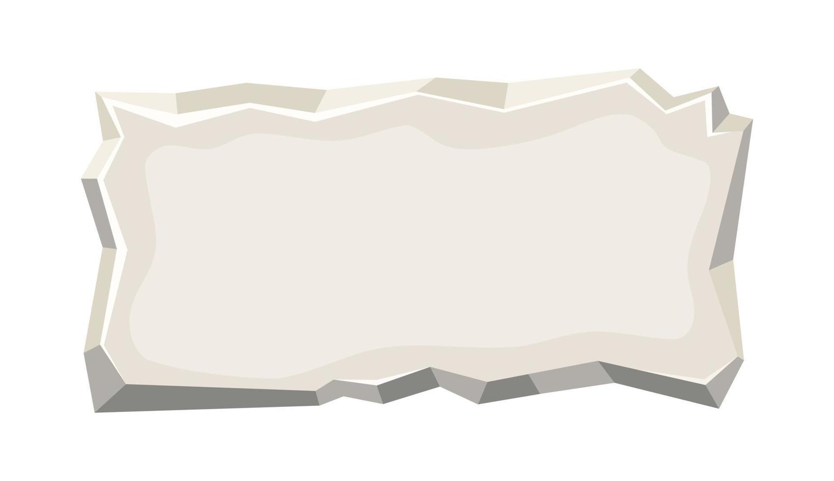 tablette de pierre rectangle, bannière rock avec éléments fissurés. cadre gris, bloc de blocs pour les jeux d'interface utilisateur. illustration de dessin animé de vecteur isolé sur fond blanc.