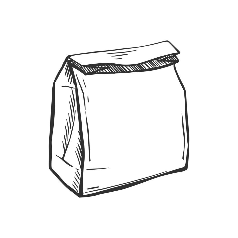 croquis de sac de livraison sur fond blanc isolé. sac en papier avec poignées .fashion shopping. illustration vectorielle dessinée à la main. vecteur