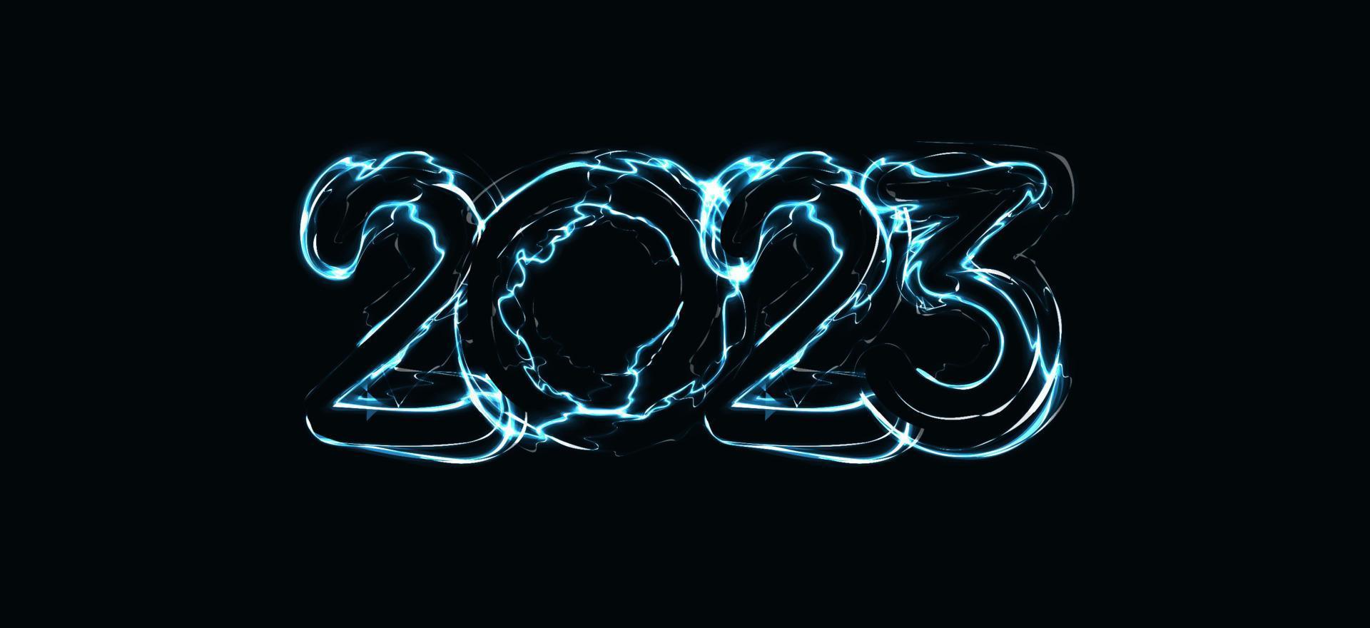 2023 numéros avec contour éclair lumineux magique. affiche d'événement de bonne année, couverture de carte de voeux, conception de calendrier 2023, invitation à célébrer le nouvel an et noël. illustration vectorielle. vecteur