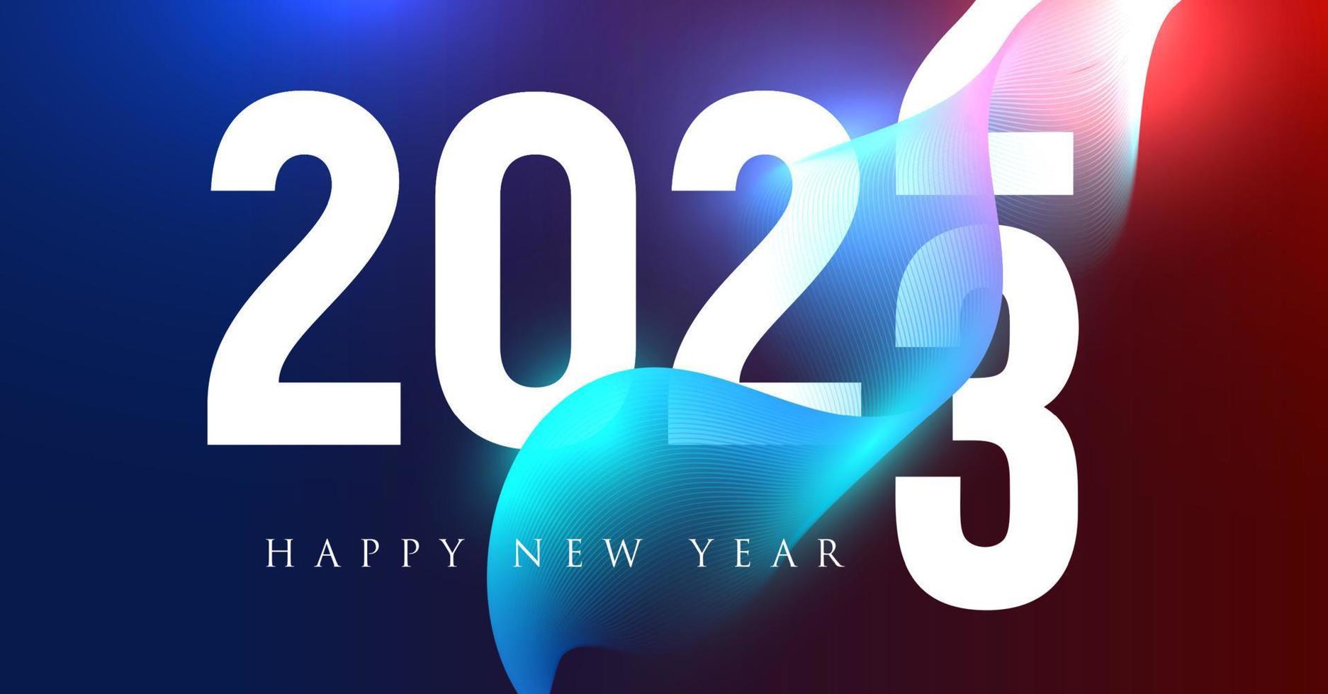 Numéros 2023 dans un style néo-futuriste avec une forme abstraite ondulée pour l'affiche de l'événement, la couverture de la carte de voeux, la conception du calendrier 2023, l'invitation à célébrer le nouvel an et noël. illustration vectorielle. vecteur