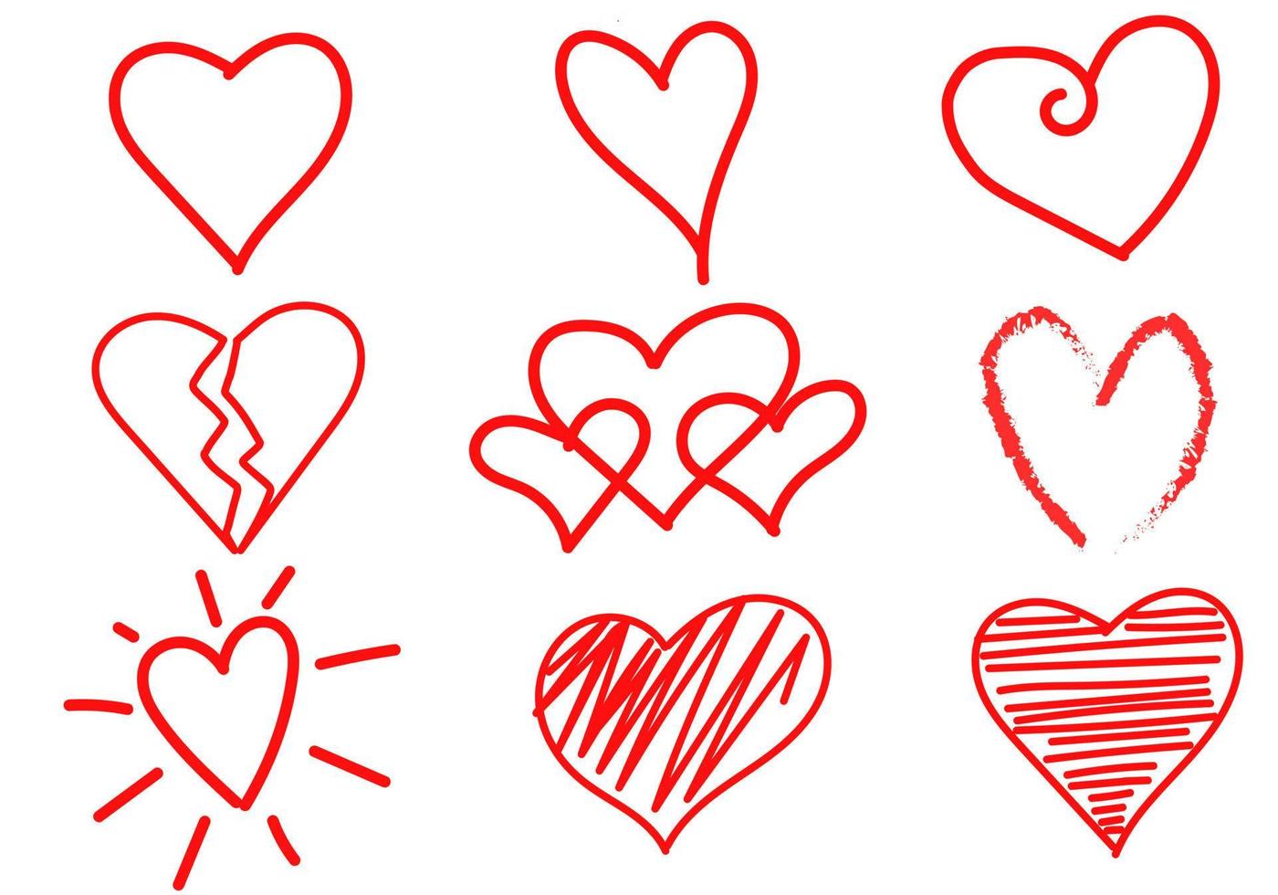 définir le style icône coeur dessiné à la main avec un fond blanc. il existe différentes formes. adapté à une utilisation dans les illustrations en tant qu'illustration vectorielle. vecteur