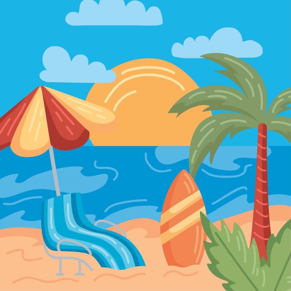 parasol et chaise de plage vecteur