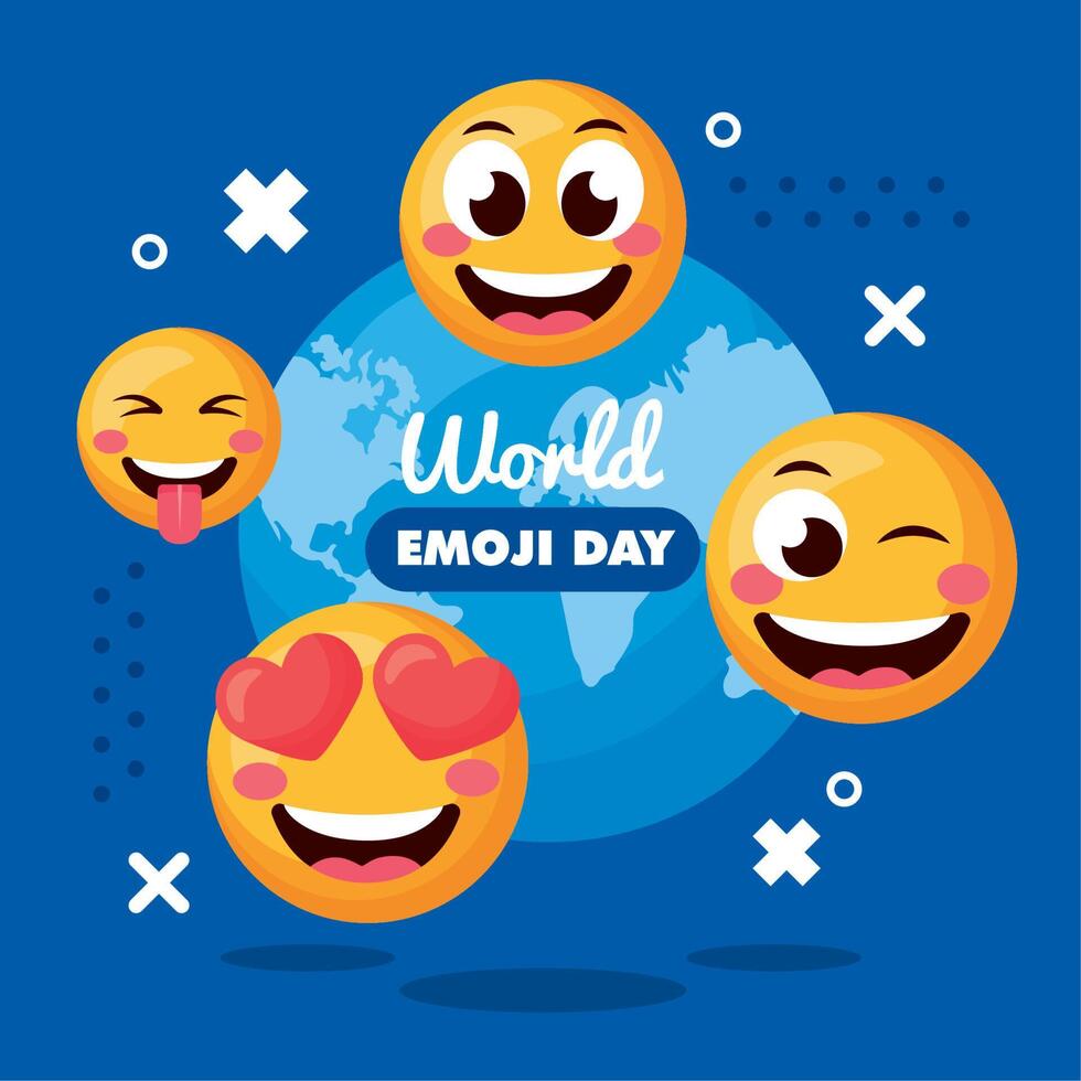 carte de lettrage de la journée mondiale emoji vecteur