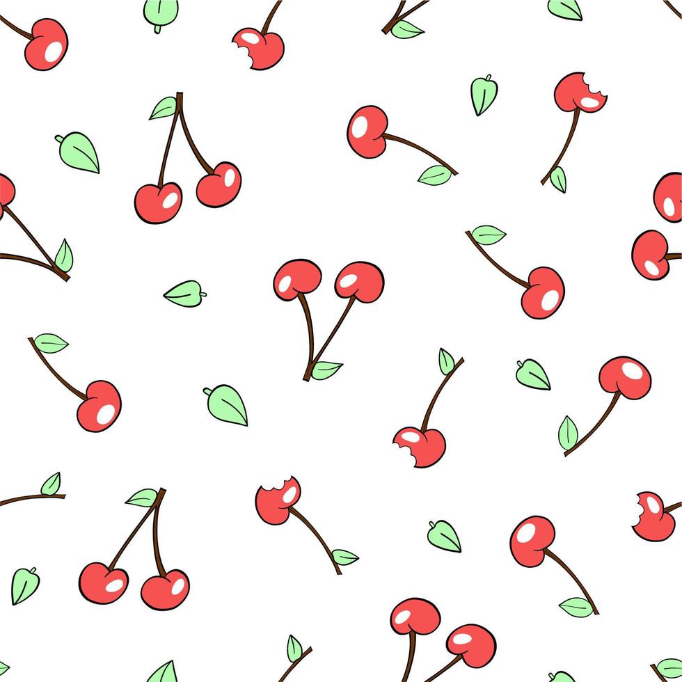 modèle sans couture de cerises rouges sur fond blanc. illustration vectorielle de fruits d'été vecteur