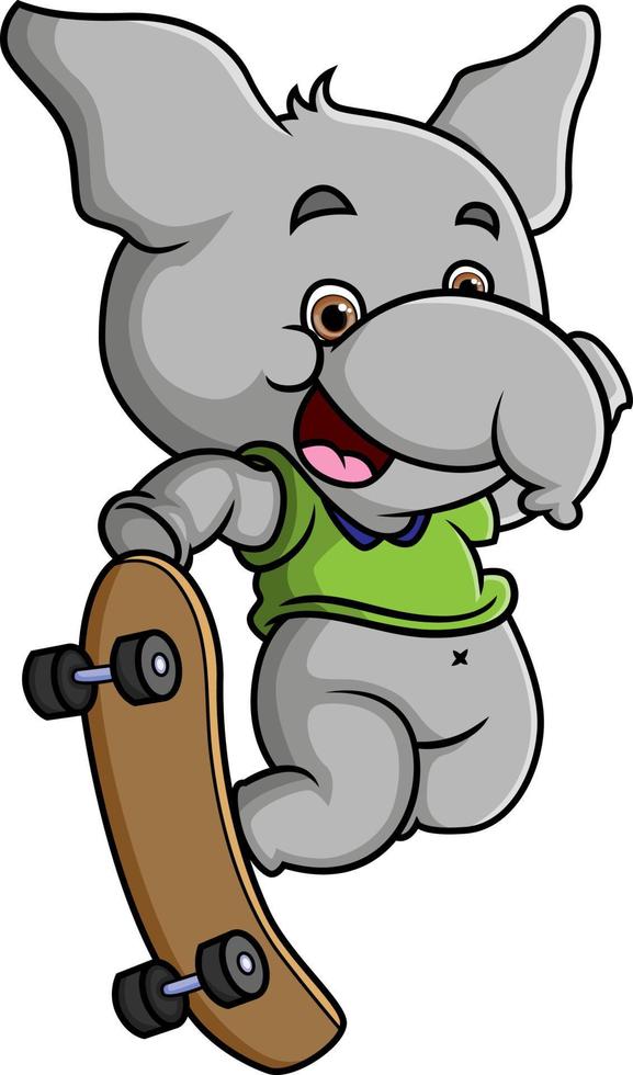 l'éléphant cool joue à une planche à roulettes avec un tour vecteur