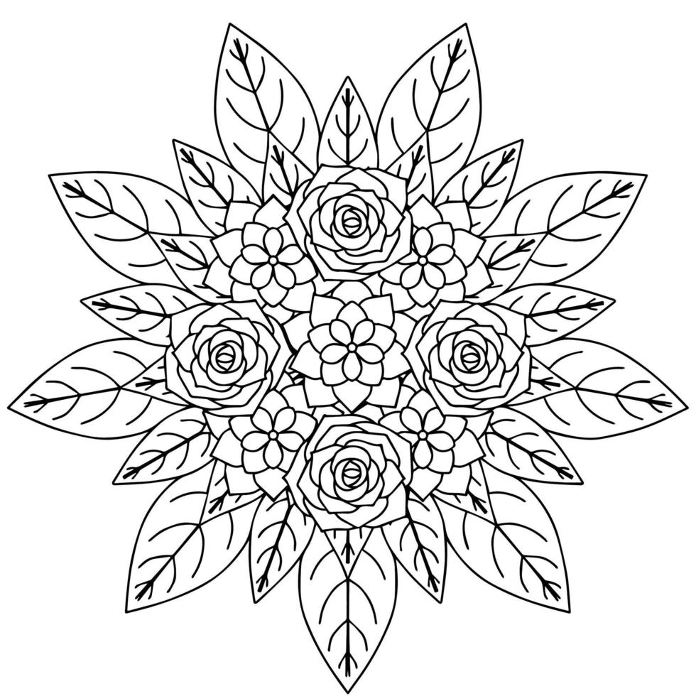 page de coloriage de l'élément de contour de fleur de conception vecteur