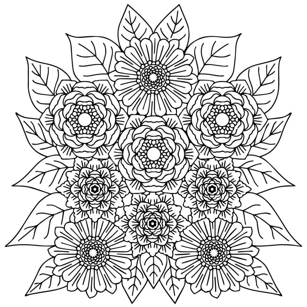 page de coloriage de l'élément de contour de fleur de conception vecteur