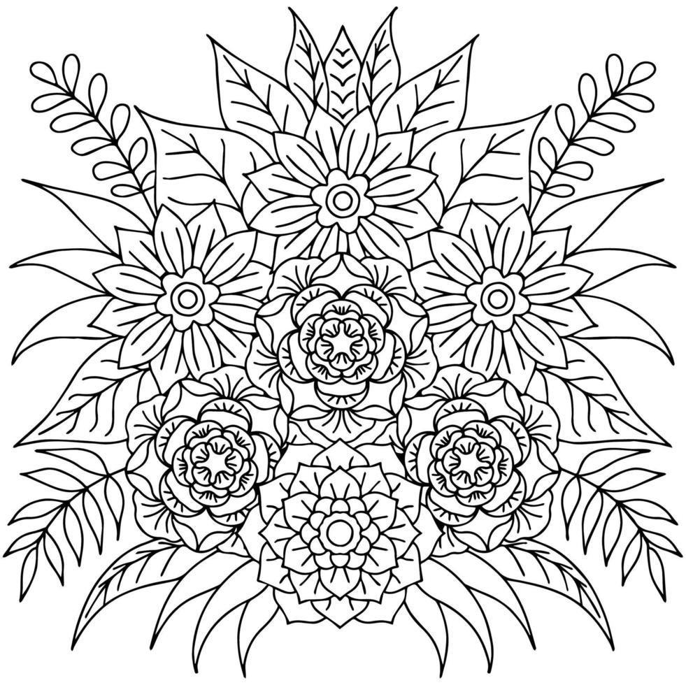 page de coloriage de l'élément de contour de fleur de conception vecteur