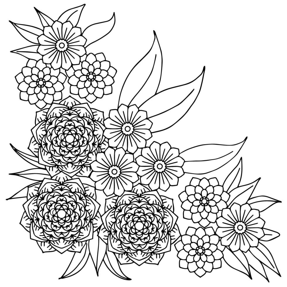 page de coloriage de l'élément de contour de fleur de conception vecteur