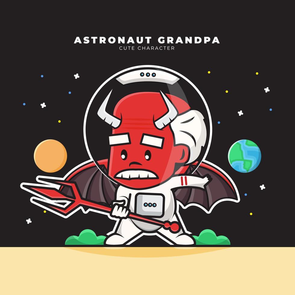 personnage de dessin animé mignon de diables grand-père astronautes vecteur