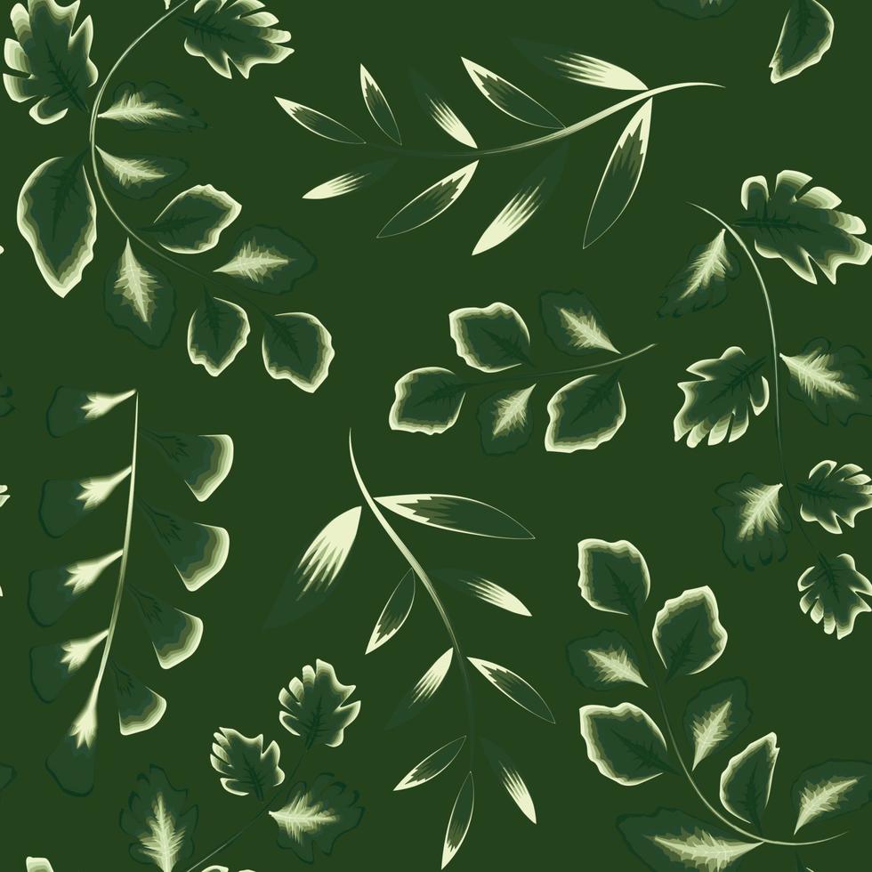 conception de vecteur de modèle sans couture de feuilles tropicales vintage avec des plantes brillantes sur fond sombre. tendance motif abstrait sans couture avec des feuilles et des plantes tropicales de couleur monochromatique. fond d'écran nature