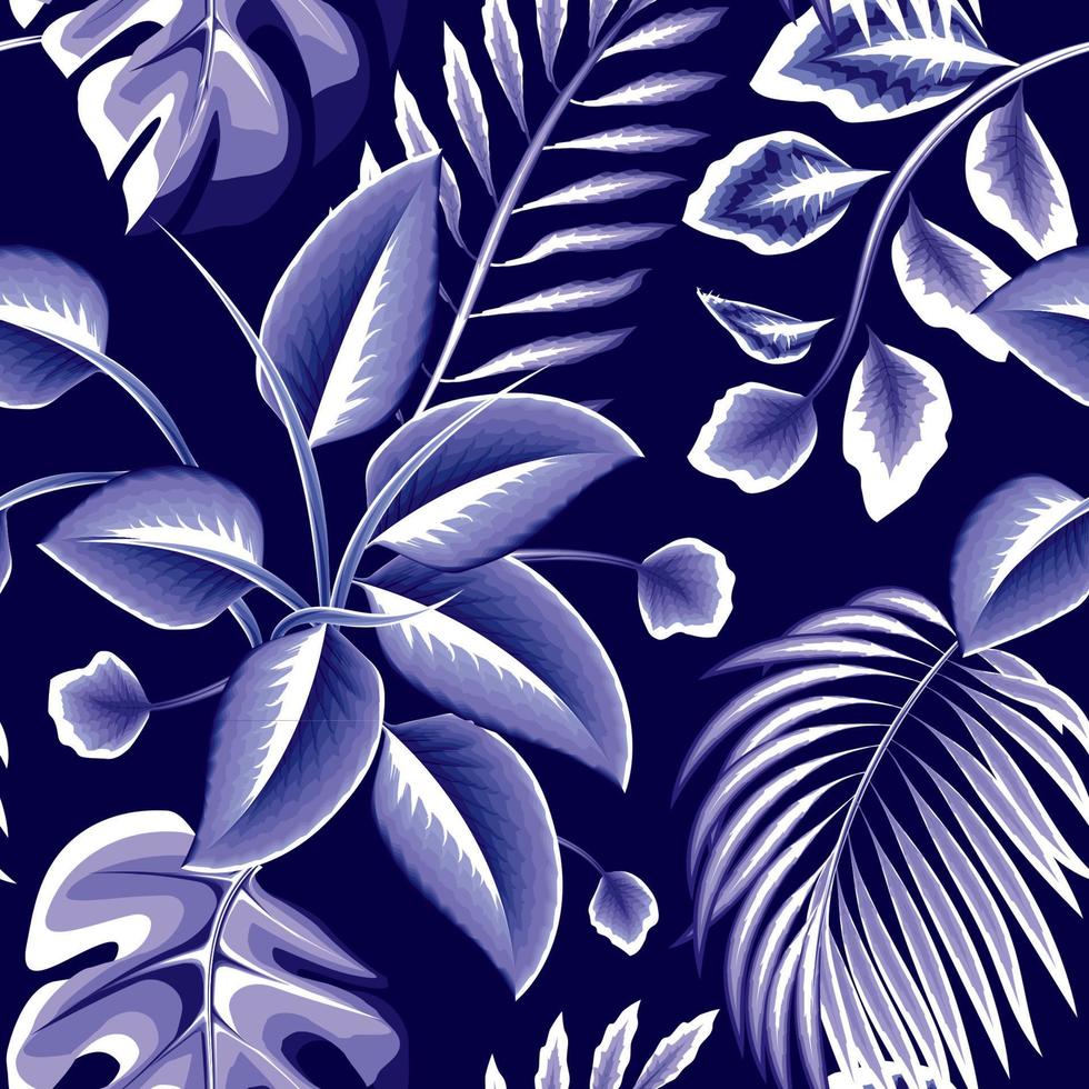 motif tropical harmonieux abstrait vintage avec illustration de jungle monochromatique bleu clair, feuilles de palmier monstère. texture d'impression à la mode. conception de vecteur. décor de papier peint nature. été exotique vecteur