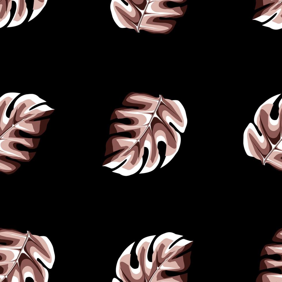 motif harmonieux de feuilles de monstera tropicales dessinées à la main avec une couleur monochromatique brune sur fond sombre. conception de vecteur décoratif. texture d'impression à la mode. fond d'écran d'automne. textile