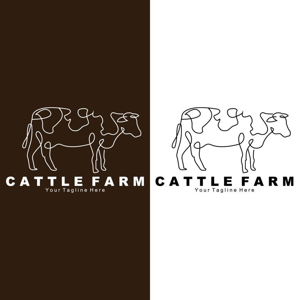 logo animal de vache, ferme bovine, conception d'illustration d'animaux de ferme laitière vecteur