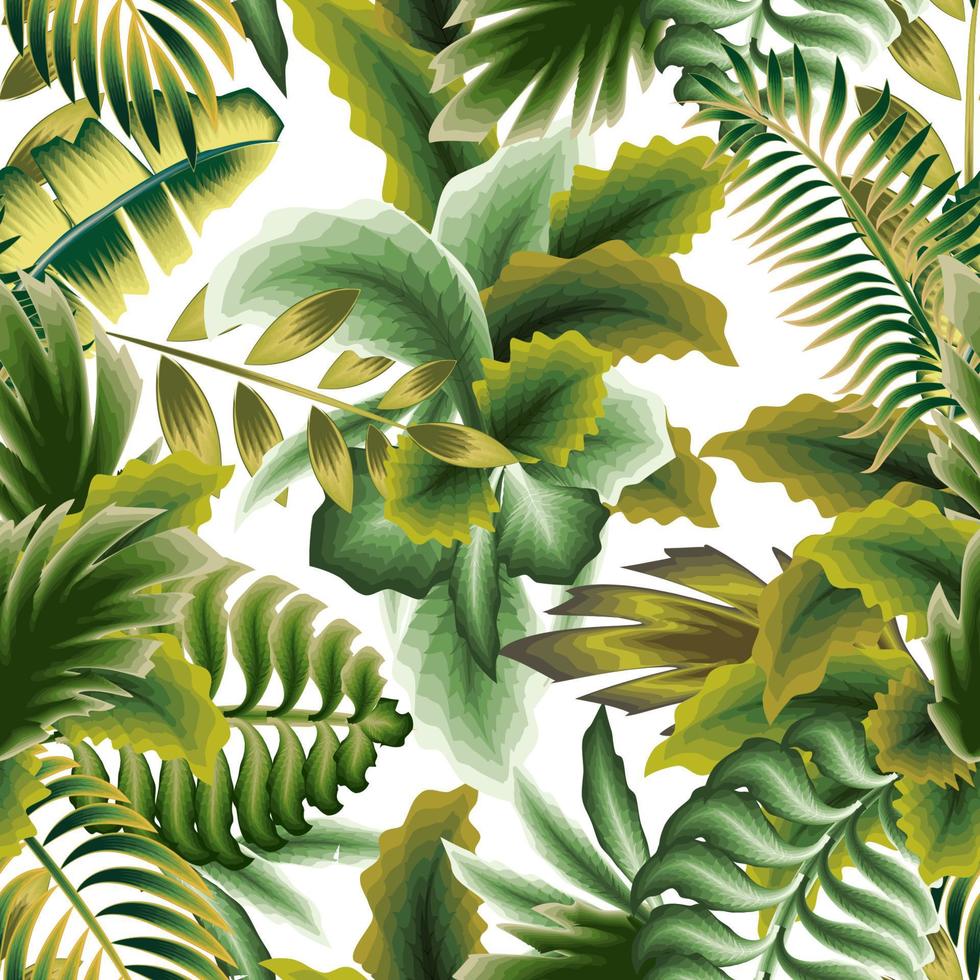 motif tropical botanique sans couture vert avec des plantes et des feuilles abstraites sur fond blanc. conception d'été. fond d'écran nature. fond tropical. texture d'impressions à la mode vecteur