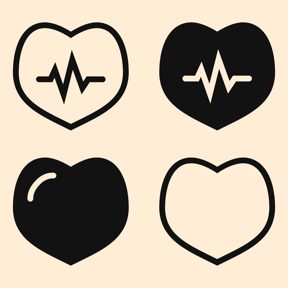 collection vectorielle d'icônes de coeur mignon. illustration de battement de coeur pour l'identité de la santé, le logo de l'hôpital, le symbole de l'amour et l'icône des applications de fréquence cardiaque. vecteur