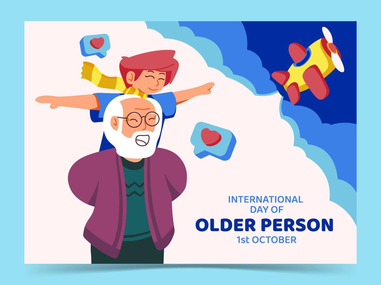 concept de la journée internationale des personnes âgées. grand-père joue avec l'illustration de son petit-enfant vecteur