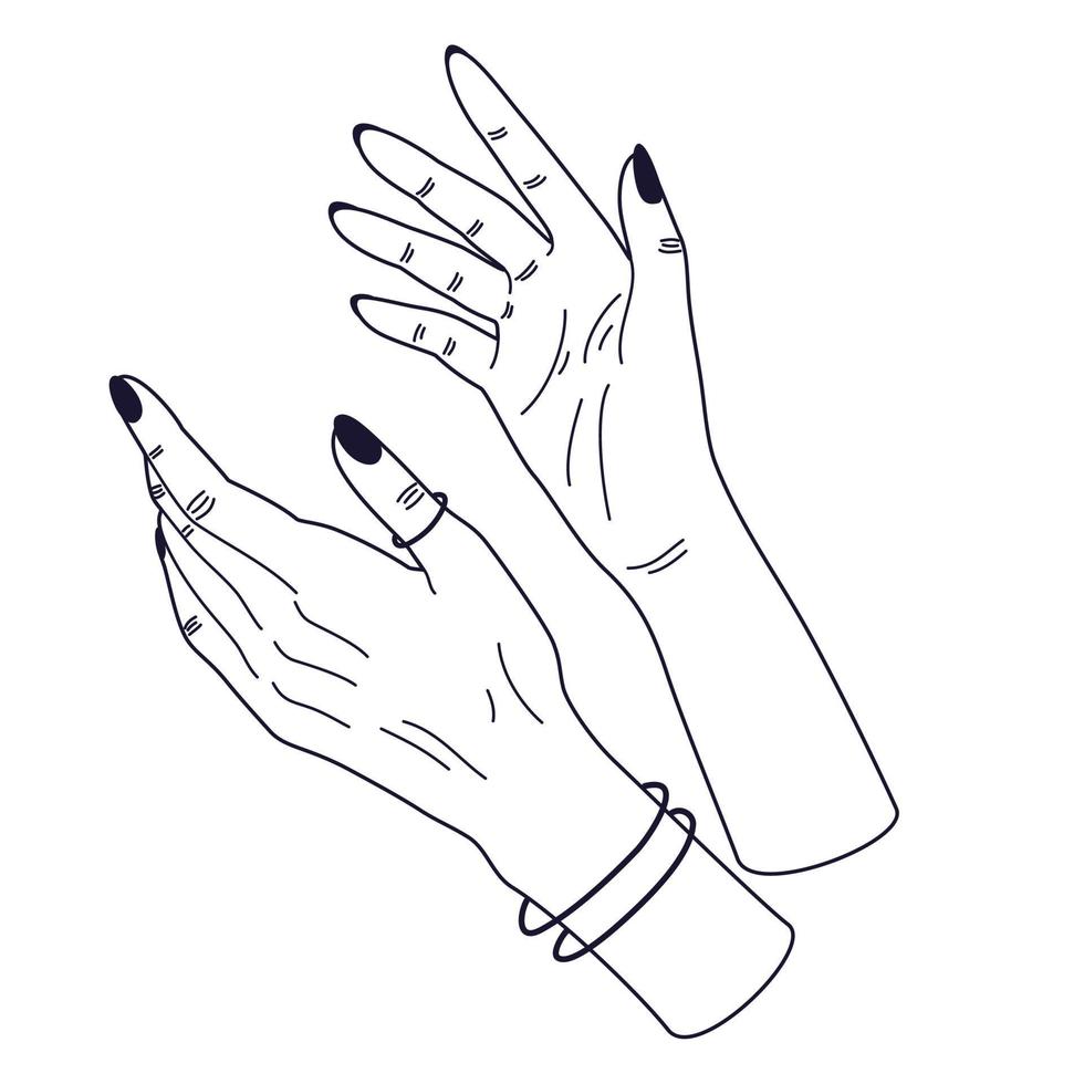 les mains des femmes. mains féminines avec divers gestes. parfait pour les logos, les imprimés, les motifs, les affiches et autres motifs. illustration vectorielle style linéaire minimaliste à la mode. vecteur