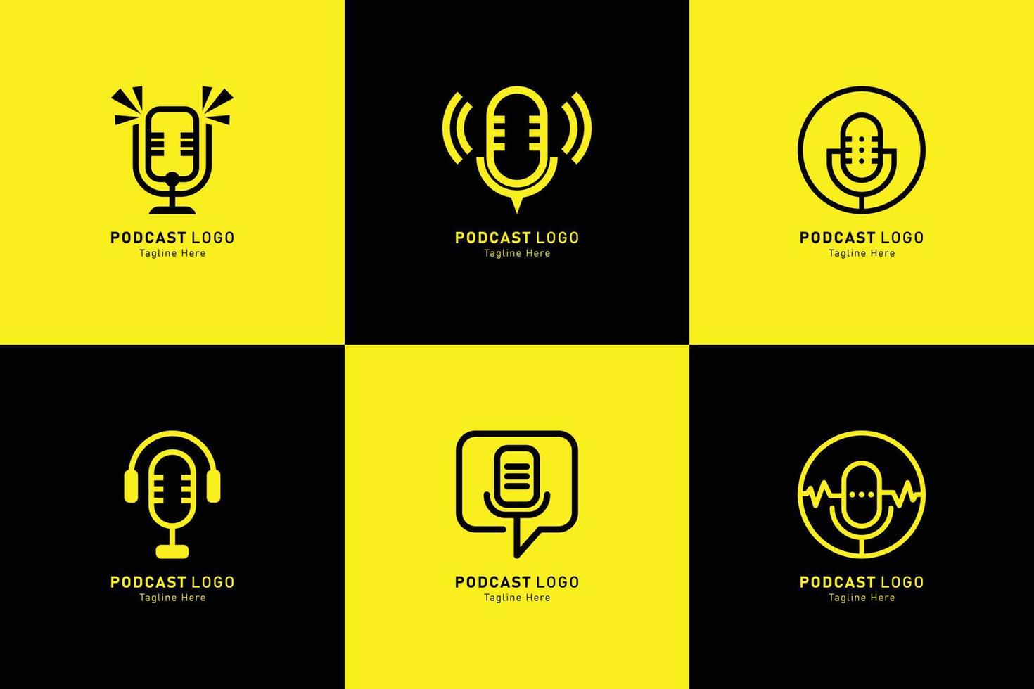 ensemble de concept de conception de logo de podcast vecteur