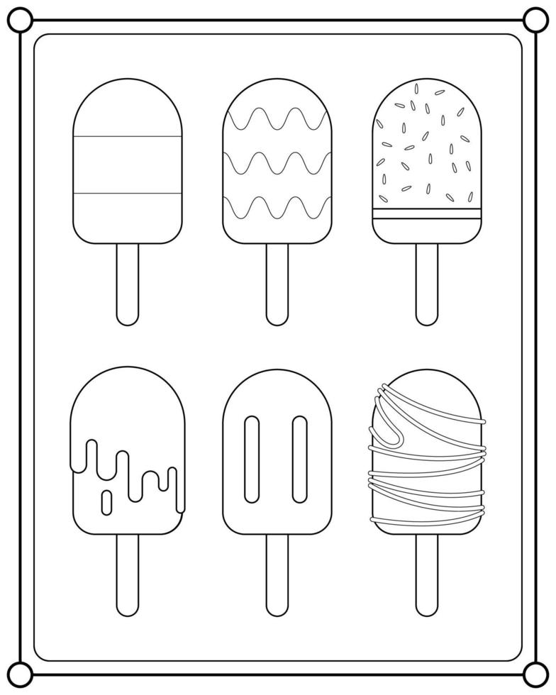 variantes de saveur de crème glacée adaptées à l'illustration vectorielle de page de coloriage pour enfants vecteur