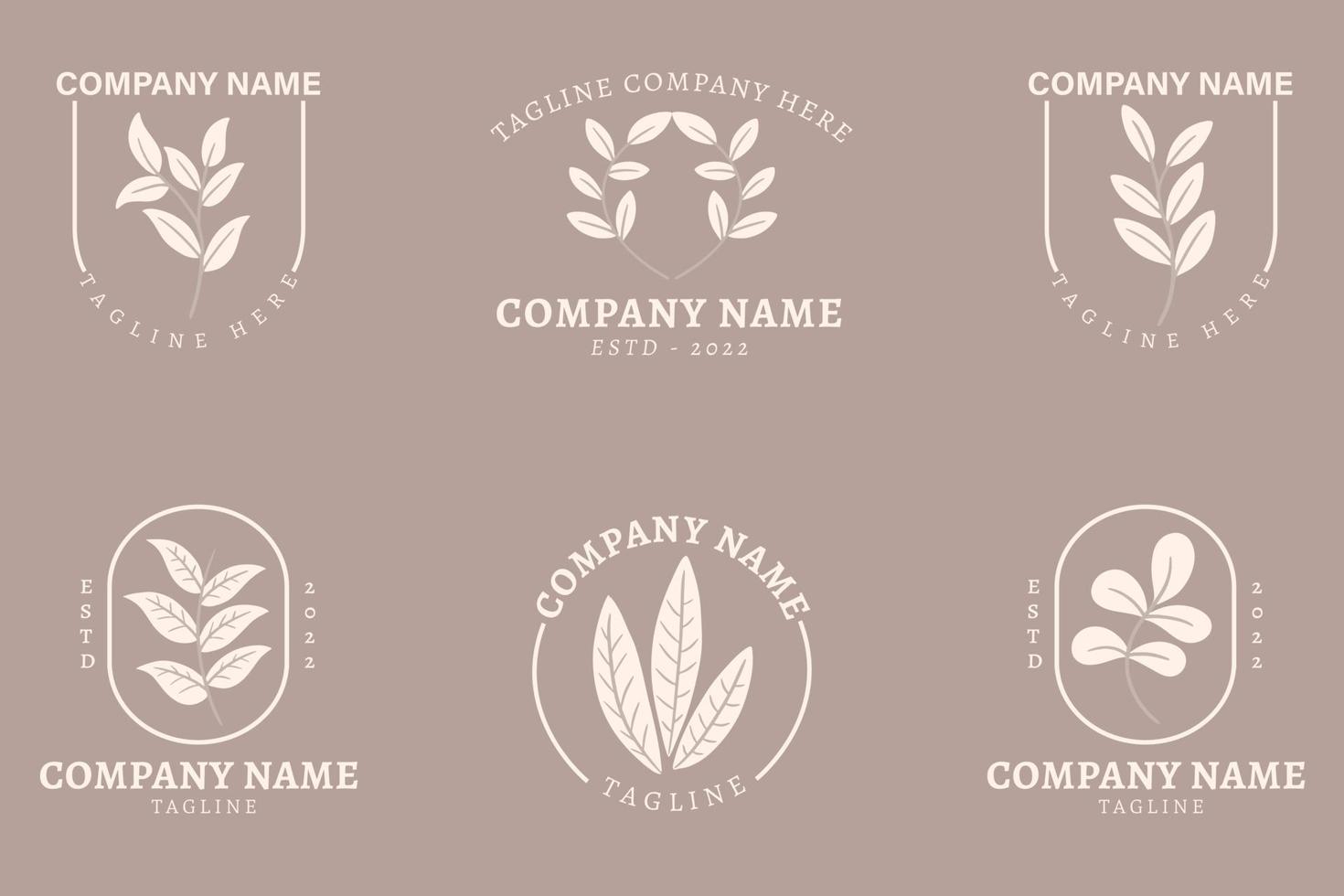 feuille blanche minimaliste feuilles nature logo collection style brun pastel. vecteur