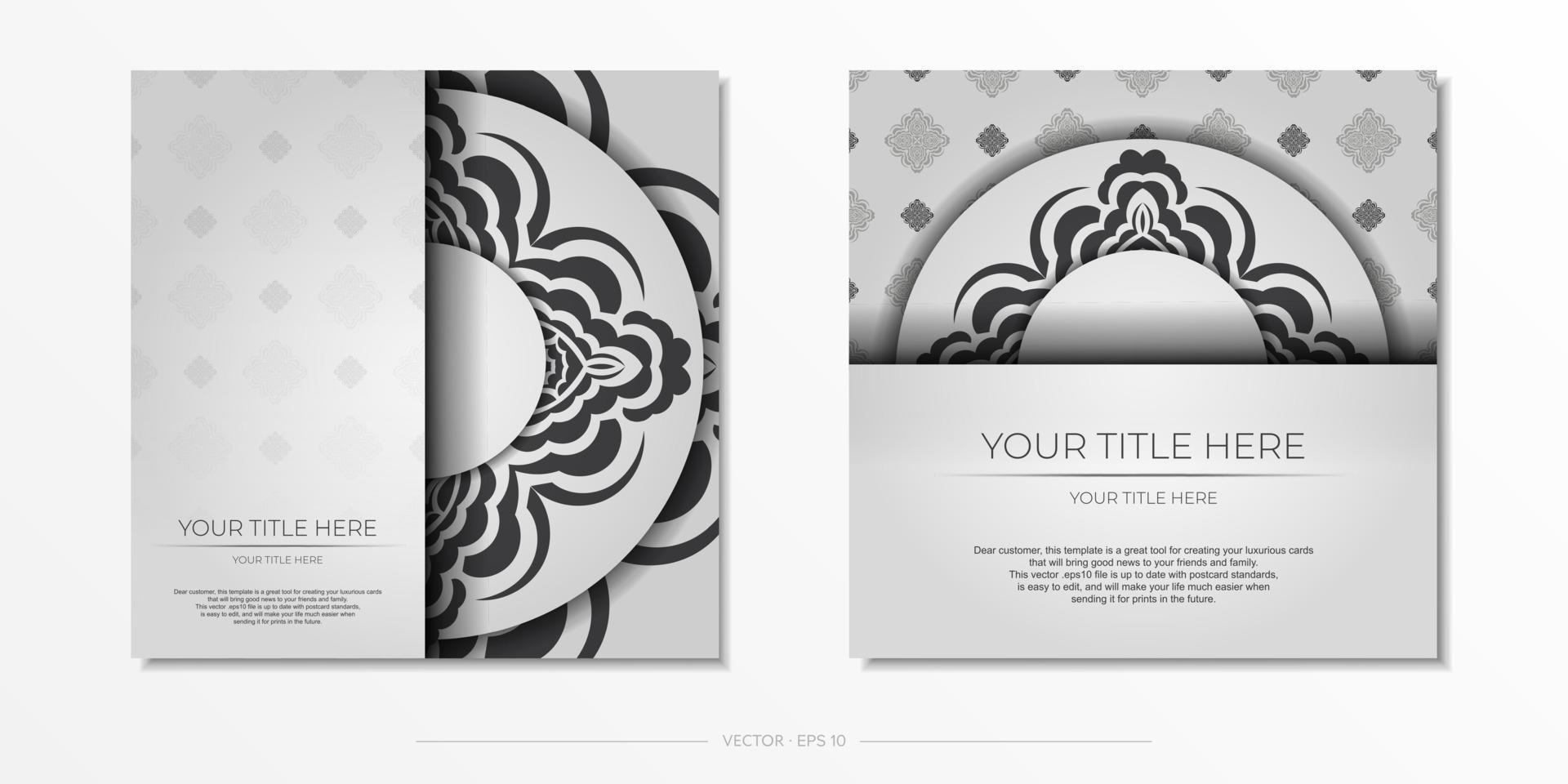 cartes postales luxueuses préparant des couleurs blanches avec des ornements indiens. modèle de conception de carte d'invitation imprimable avec des motifs de mandala. vecteur