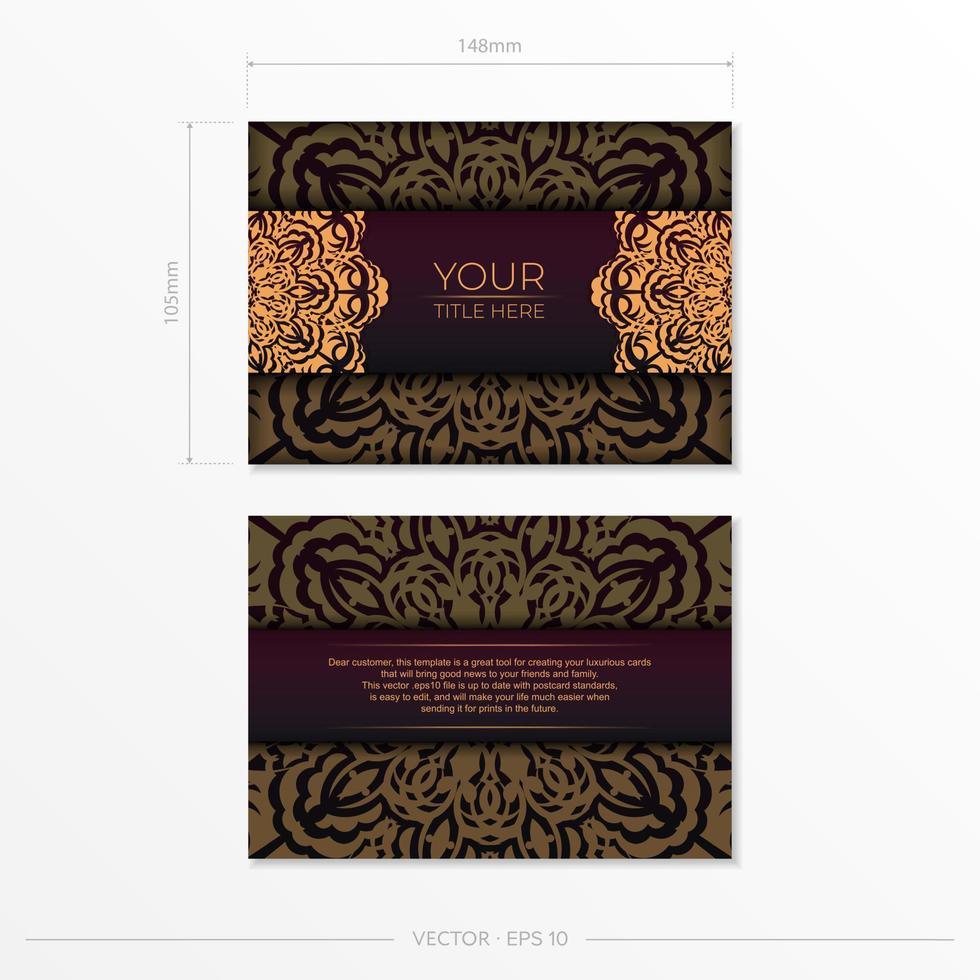 modèle de carte postale de couleur bordeaux luxueux avec des motifs vintage. graphiques vectoriels stock conception d'invitation prête à imprimer avec ornement de mandala. vecteur