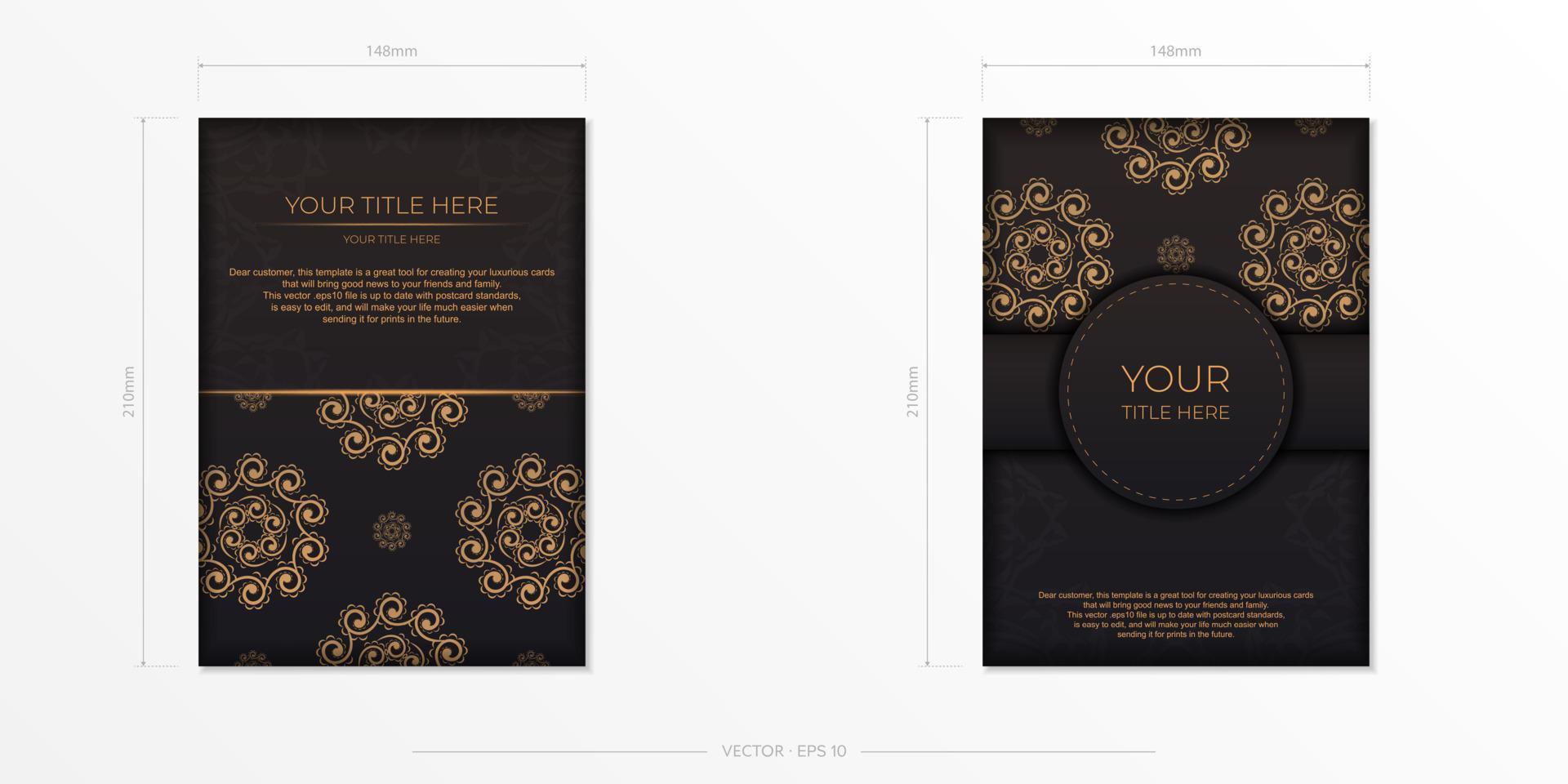 cartes postales rectangulaires en noir avec des ornements indiens. conception vectorielle de carte d'invitation avec des motifs de mandala. vecteur