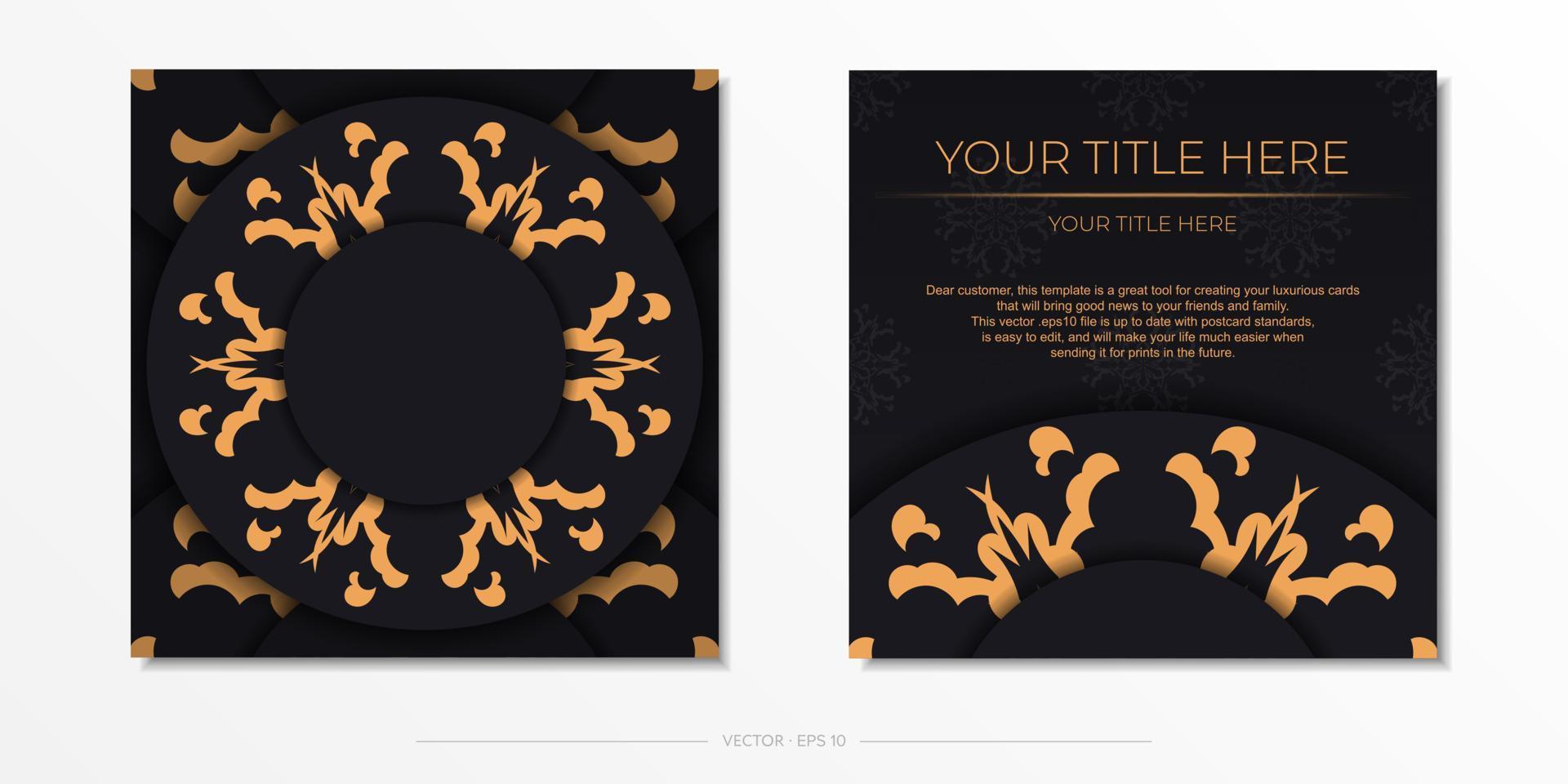 ensemble de modèle de carte postale de couleur noire avec ornement indien. conception d'invitation prête à imprimer avec des motifs de mandala. vecteur