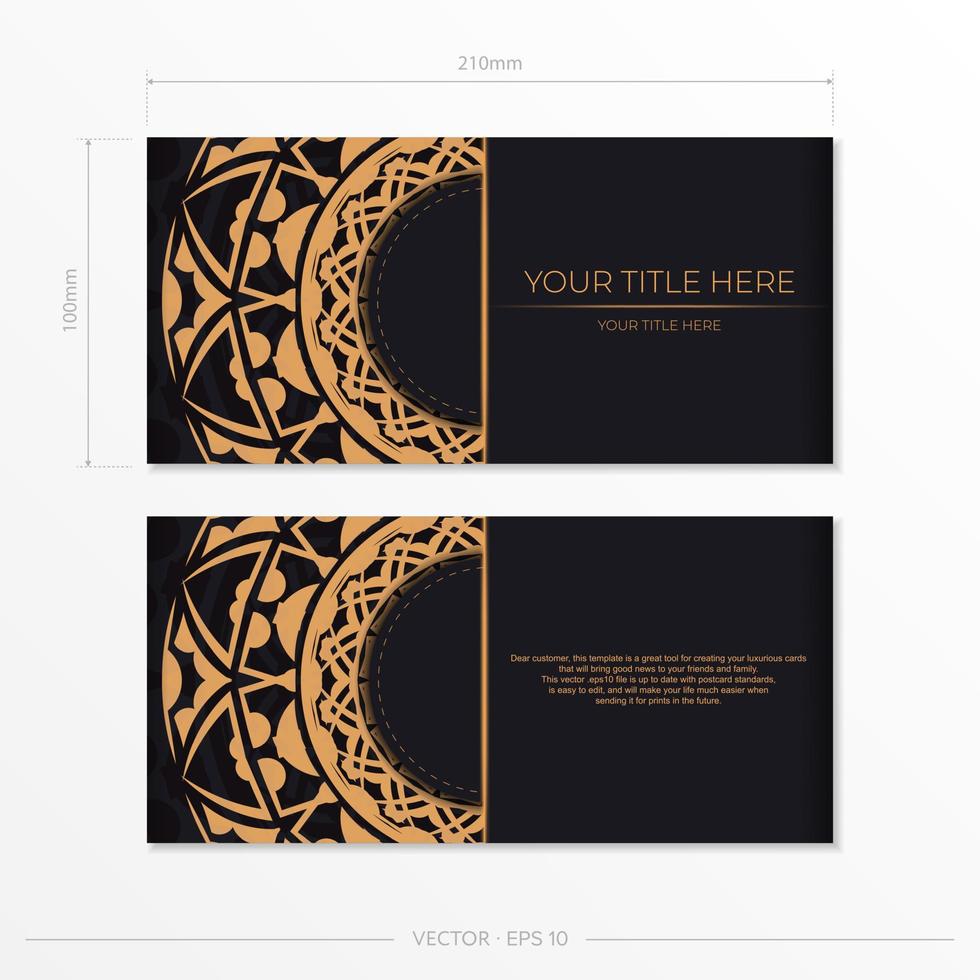 modèle vectoriel pour cartes postales de conception d'impression couleur noire avec des motifs orange. préparer une invitation avec une place pour votre texte et votre ornement abstrait.